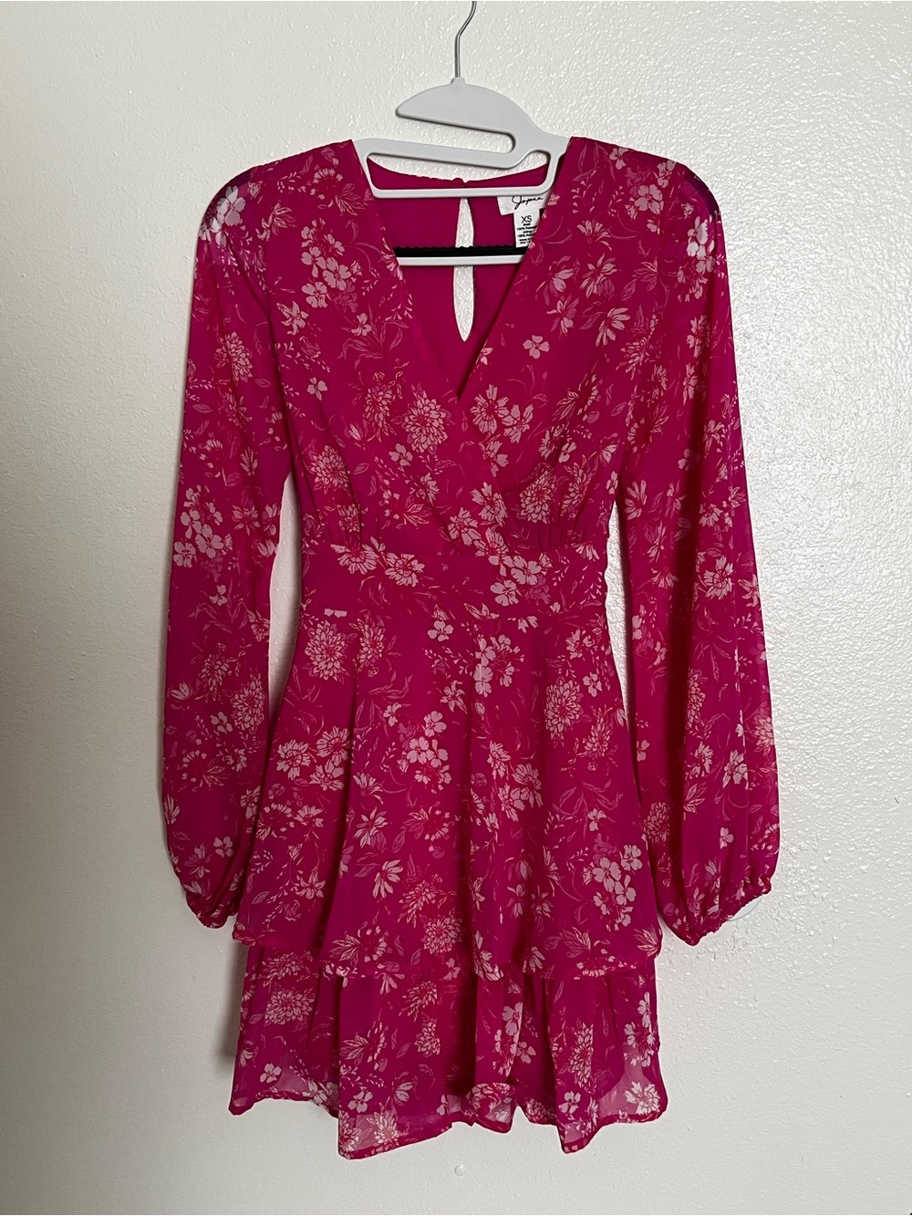 Fuchsia Floral Long-Sleeve Wrap-Style Dress